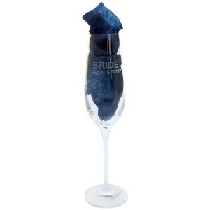champagne flute with etched Bride over Penn State